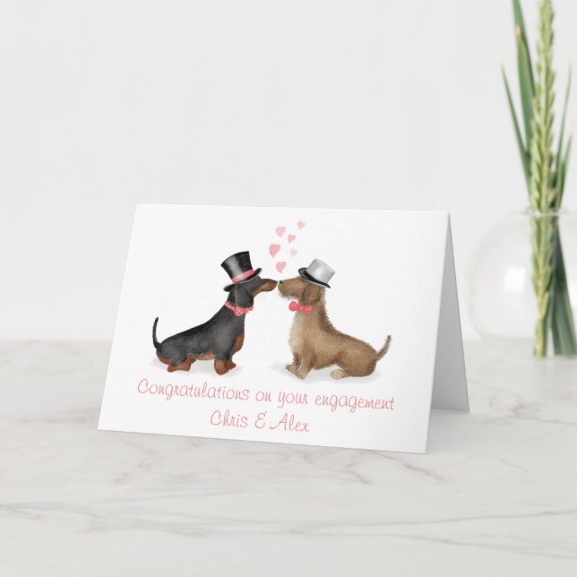 Dachshunds in love engagement card (boy/boy) (Front)