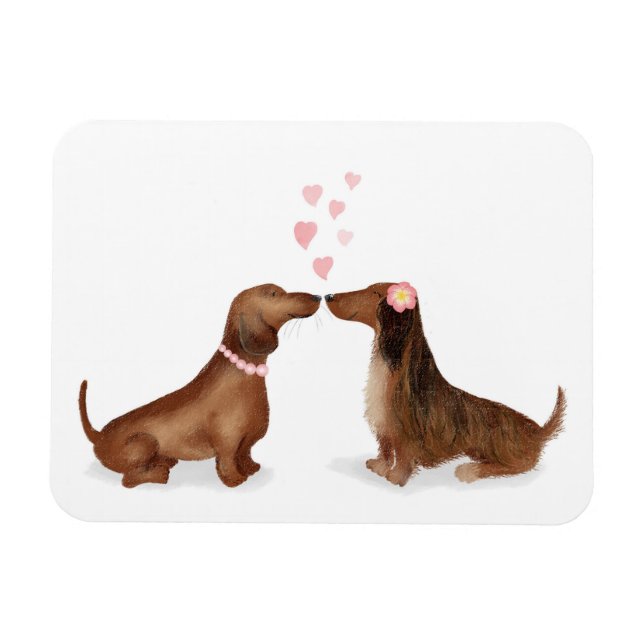 Dachshunds in love fridge magnet (two girls) (Horizontal)