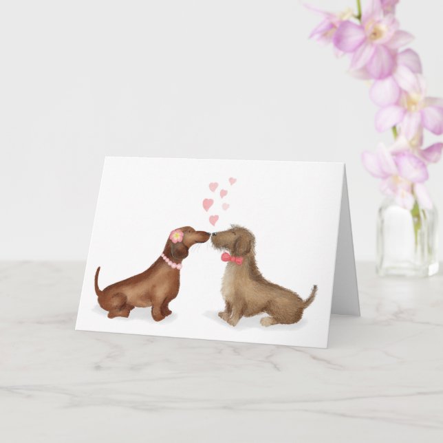 Dachshunds in love Valentine's card (girl/boy) (Orchid)