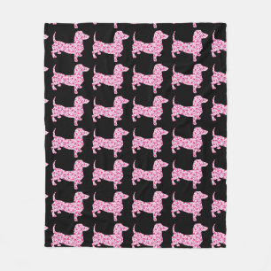 Dachshunds in Pi k Hearts of Love Fleece Blanket