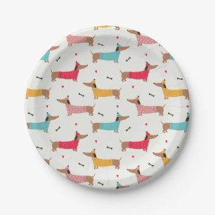 Dachshunds in Sweaters Holiday Pattern Paper Plate