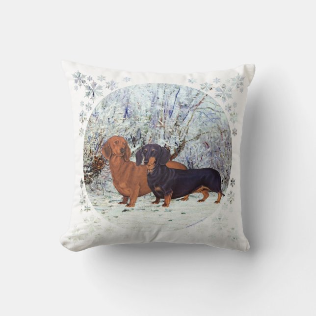 Dachshunds in the Snow Cushion (Front)