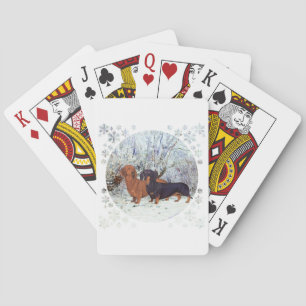Dachshunds in the Snow Playing Cards