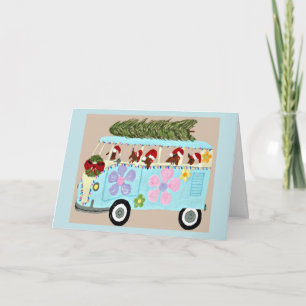 Dachshunds in their Christmas Hippie Van Card