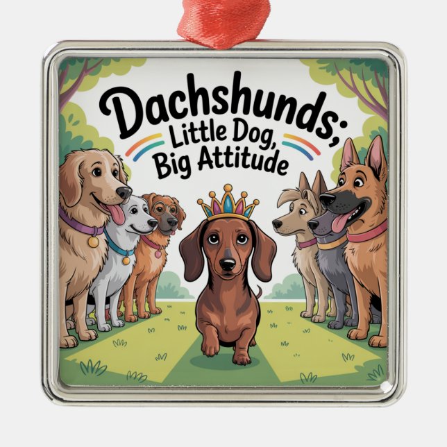 Dachshunds Little Dog, Big Attitude Metal Ornament (Front)