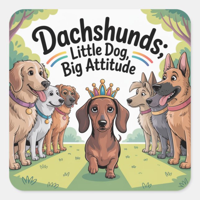 Dachshunds Little Dog, Big Attitude Square Sticker (Front)