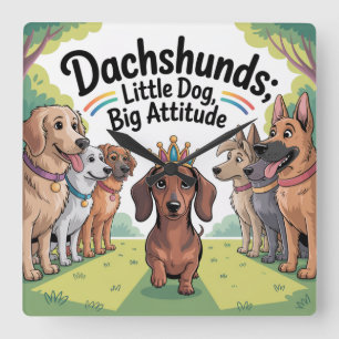 Dachshunds Little Dog, Big Attitude Square Wall Clock