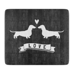 Dachshunds Love - Dog Silhouettes with Heart Cutting Board