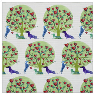 Dachshunds Love Garden , Red hearts,Fabric Fabric