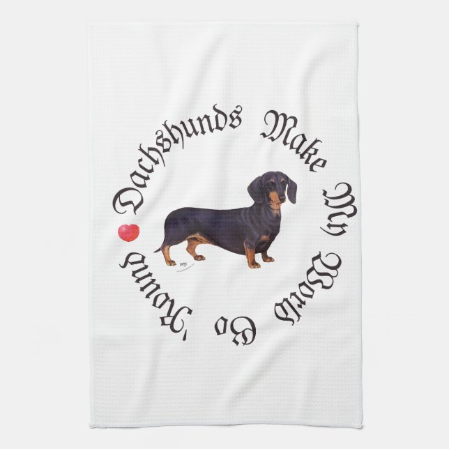 Dachshunds Make My World Tea Towel (Vertical)