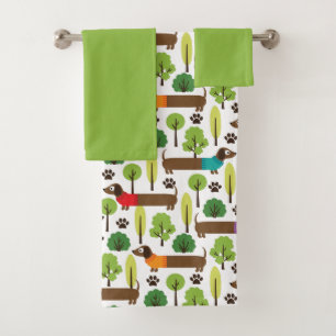 Dachshunds On A Walk In The Park Bath Towel Set