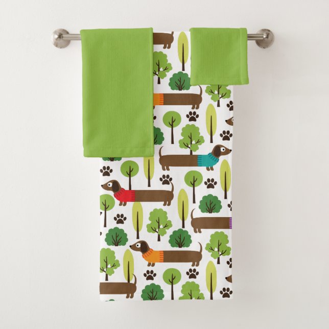 Dachshunds On A Walk In The Park Bath Towel Set (Insitu)