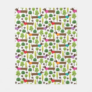 Dachshunds On A Walk In The Park Fleece Blanket