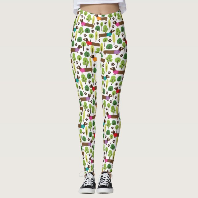 Dachshunds On A Walk In The Park Leggings (Front)
