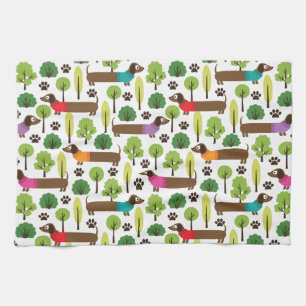 Dachshunds On A Walk In The Park Tea Towel