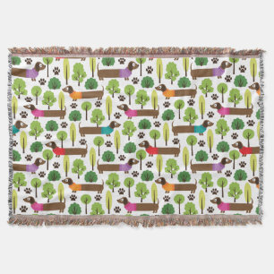 Dachshunds On A Walk In The Park Throw Blanket
