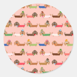 Dachshunds on Pink Classic Round Sticker