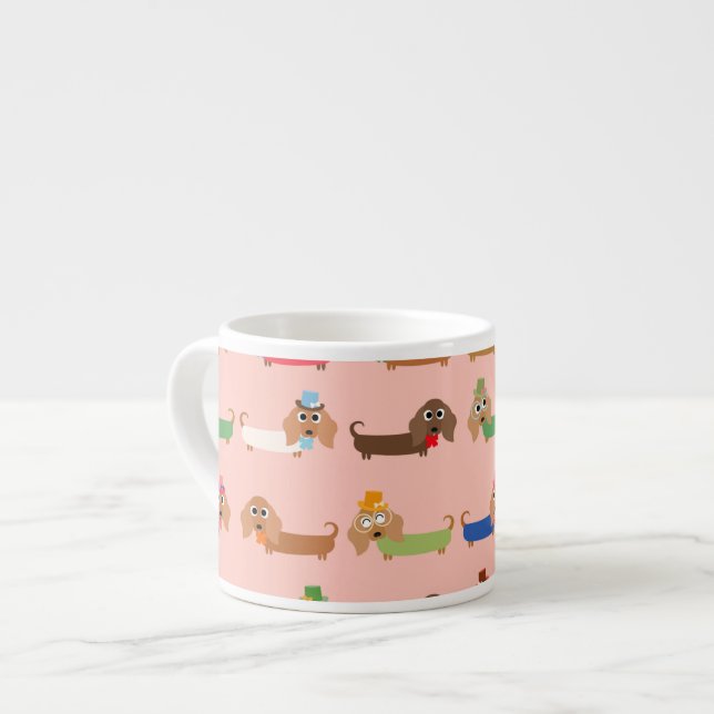 Dachshunds on Pink Espresso Cup (Front Left)