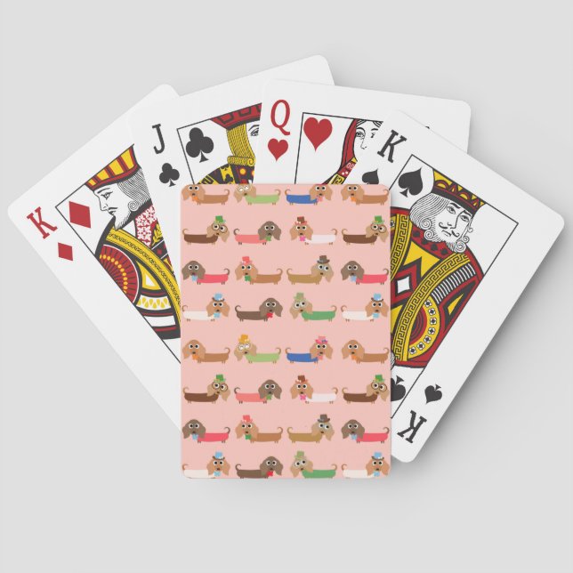 Dachshunds on Pink Playing Cards (Back)