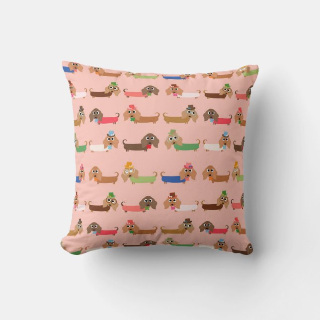 Dachshunds on Pink Polyester Throw Pillow (Front)