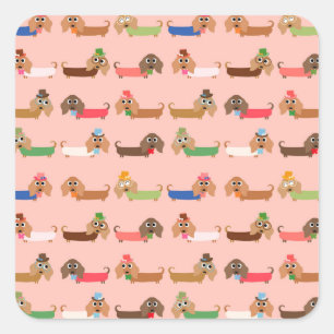Dachshunds on Pink Square Sticker