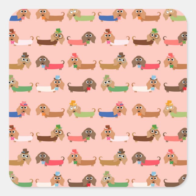 Dachshunds on Pink Square Sticker (Front)