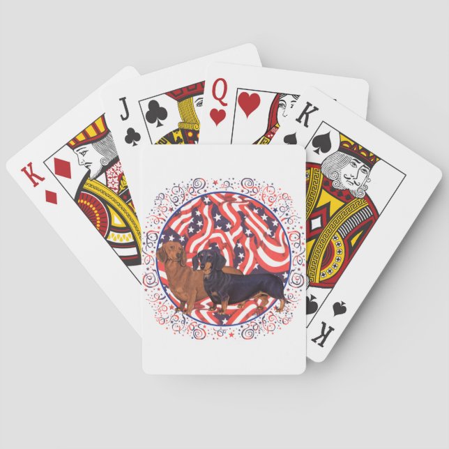 Dachshunds Patriotic Flag Playing Cards (Back)