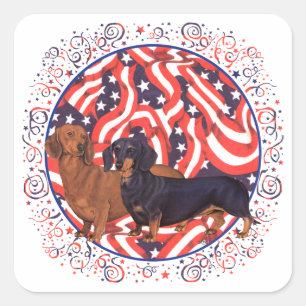 Dachshunds Patriotic Flag Square Sticker