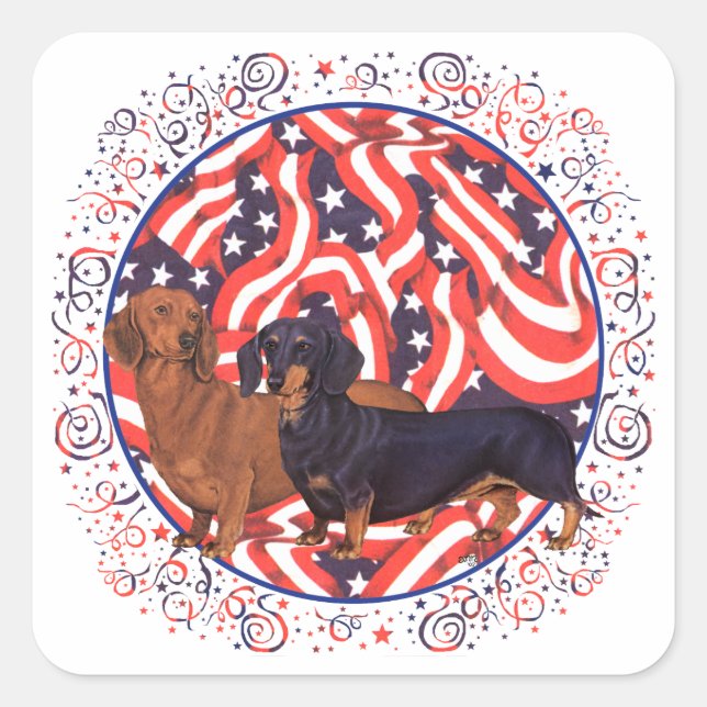Dachshunds Patriotic Flag Square Sticker (Front)