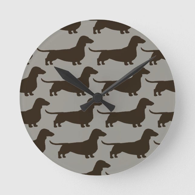 Dachshunds Pattern - Wiener Dog Silhouettes Round Clock (Front)