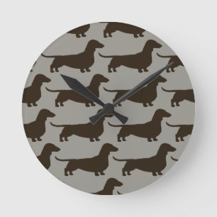 Dachshunds Pattern - Wiener Dog Silhouettes Round Clock