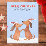 Dachshunds Sausage Dogs One I Love Merry Christmas Postcard<br><div class="desc">A Christmas postcard with an illustration of two cute dachshunds in the snow,  in a watercolor style. The greeting 'Merry Christmas' is at the top of the card in capital letters,  followed by 'To The One I Love' in script typography. A fun and festive postcard for doxie lovers.</div>