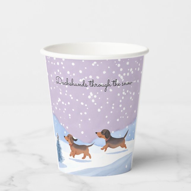 Dachshunds Through The Snow Sausage Dog Christmas Paper Cups (Front)