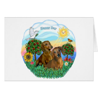 Dachshunds (two red or brown)