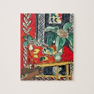 Dachshunds Under Table  Matisse style Jigsaw Puzzle