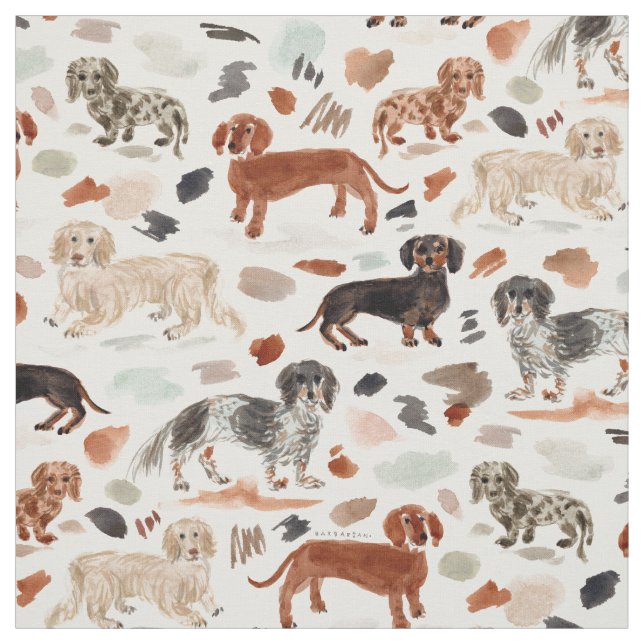 DACHSHUNDS Watercolor Painterly Wiener Dog Fabric (Swatch)