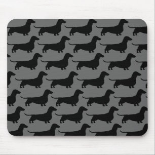 Dachshunds Wiener Dog Silhouettes Grey and Black Mouse Pad