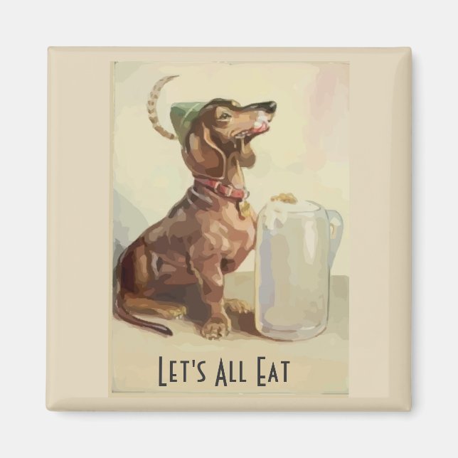 Dachshunds with beer, add text magnet (Front)