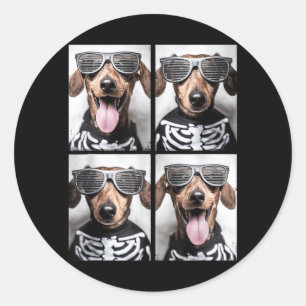Dachshunds With Sungles Skeleton Costume Halloween Classic Round Sticker
