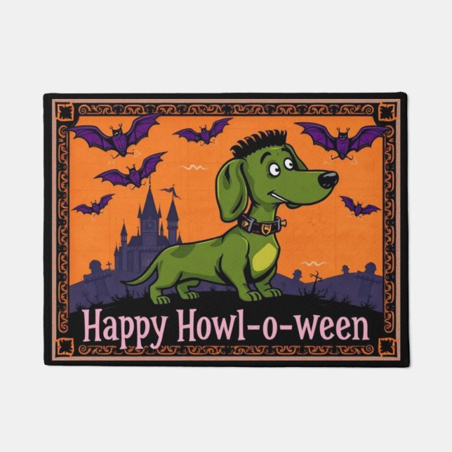 Dachshundstein Happy Howl-o-ween Doormat (Front)