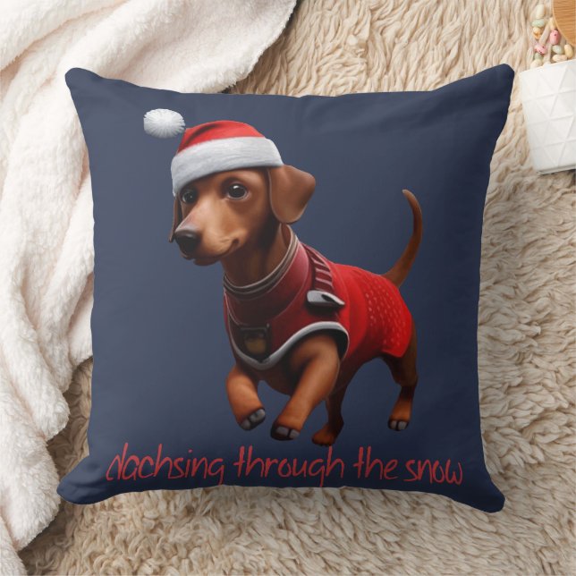 Dachsing Through The Snow Dachshund Sausage Dog  Cushion (Blanket)