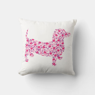 Dachsund made up of Little Pink Hearts Cushion