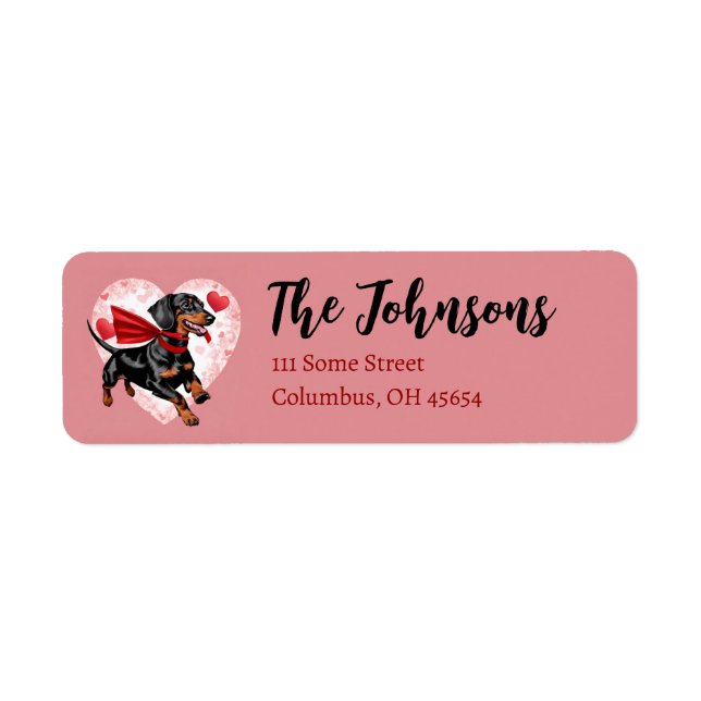 Dachsund with Hearts Return Address Envelopes Label (Front)