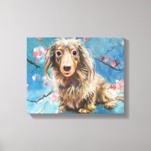 Dacshund in Cherry Blossoms Canvas Print