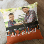 Dad 2 Photo The Most Loved Burnt Orange Cushion<br><div class="desc">Create your own modern photo pillow with two of your favourite photos. The oversized typography is fully editable and currently reads "The Most Loved Dad in the world". The photo template is ready for you to add your pictures, which are displayed in landscape format. The colour palette is burnt orange...</div>