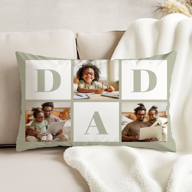 Dad 3 Photo Collage Sage Green Decorative Cushion (Creator Uploaded)