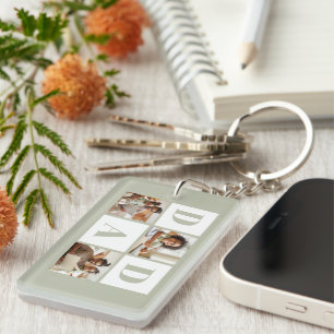 Dad 3 Photo Collage Sage Green Key Ring