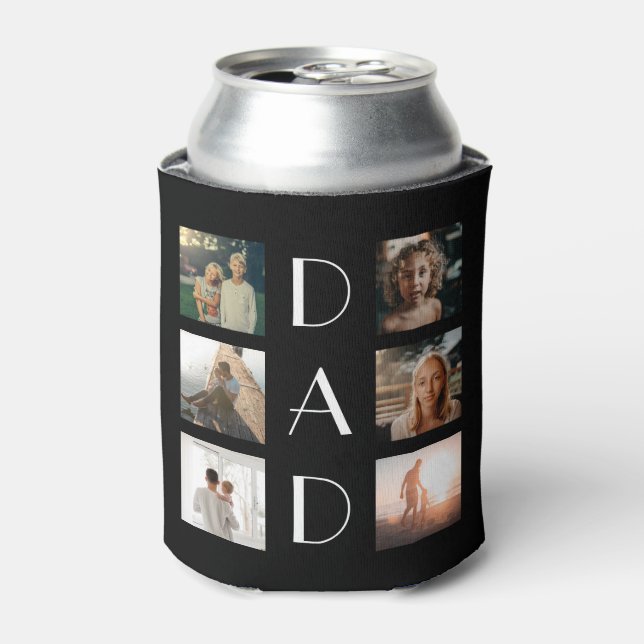 Dad 6 Photo Collage Cute Elegant Father’s Day Can Cooler (Can Front)