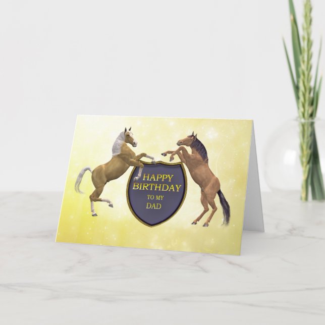 Dad, a birthday card with rearing horses (Front)