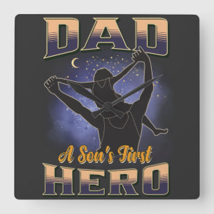 Dad A Son's First Hero Square Wall Clock